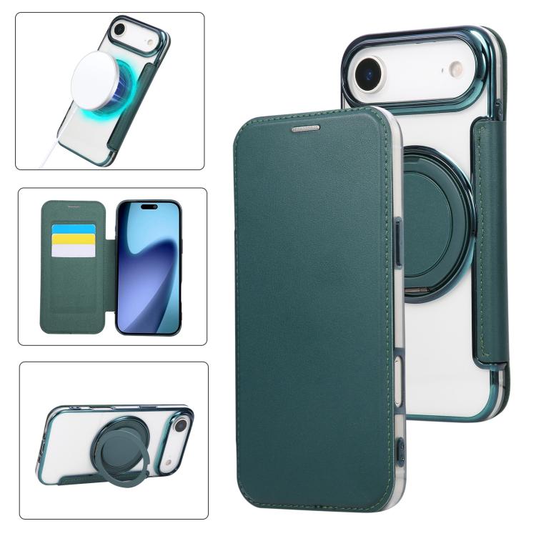 Ultra-thin Rotation Holder Magnetic Plating Vegan Leather Phone Case, For iPhone 17e / 16e, For iPhone 17 Pro Max, For iPhone 17 Pro, For iPhone 17, For iPhone Air, For iPhone 16 Pro Max
