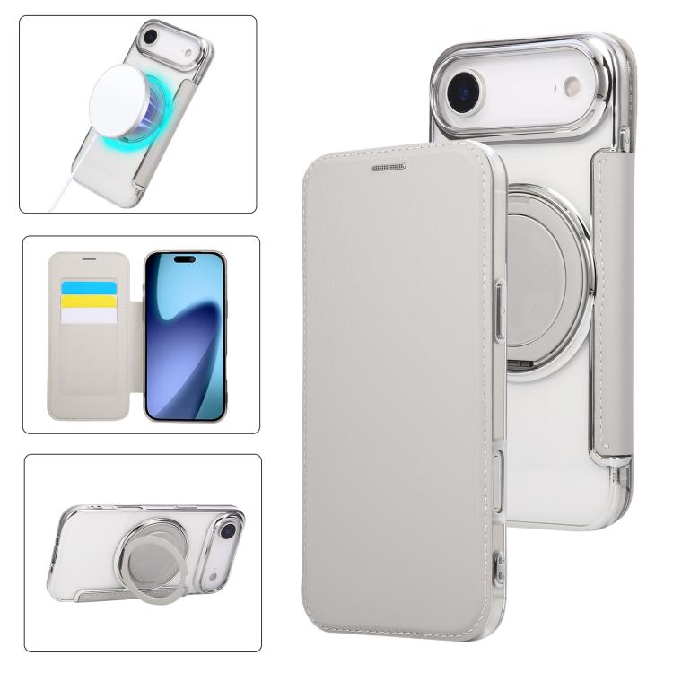 Ultra-thin Rotation Holder Magnetic Plating Vegan Leather Phone Case, For iPhone 17e / 16e, For iPhone 17 Pro Max, For iPhone 17 Pro, For iPhone 17, For iPhone Air, For iPhone 16 Pro Max