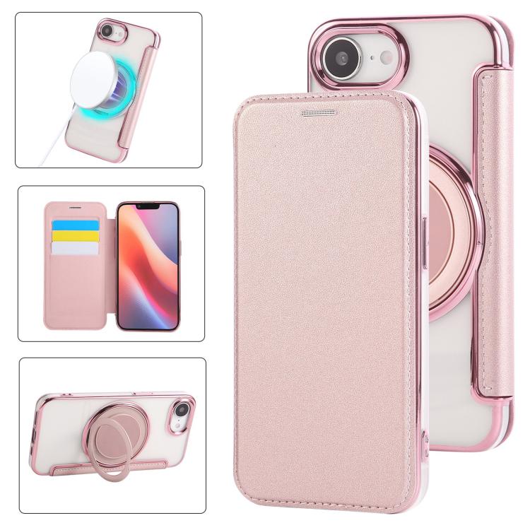 Ultra-thin Rotation Holder Magnetic Plating Vegan Leather Phone Case, For iPhone 17e / 16e, For iPhone 17 Pro Max, For iPhone 17 Pro, For iPhone 17, For iPhone Air, For iPhone 16 Pro Max