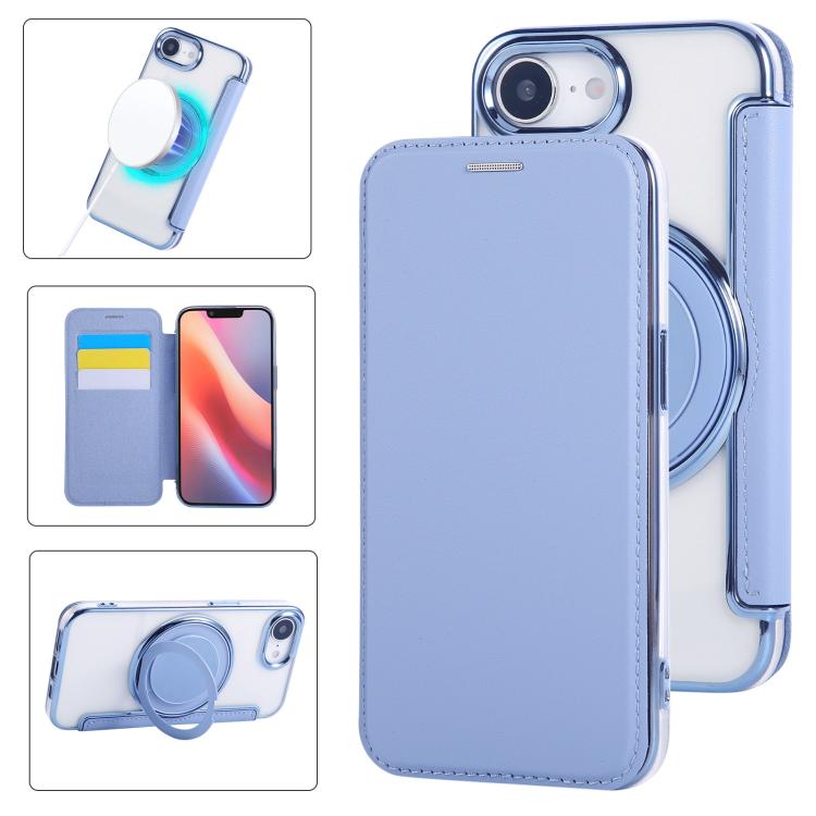 Ultra-thin Rotation Holder Magnetic Plating Vegan Leather Phone Case, For iPhone 17e / 16e, For iPhone 17 Pro Max, For iPhone 17 Pro, For iPhone 17, For iPhone Air, For iPhone 16 Pro Max