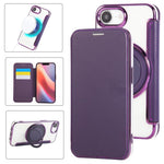 Ultra-thin Rotation Holder Magnetic Plating Vegan Leather Phone Case, For iPhone 17e / 16e, For iPhone 17 Pro Max, For iPhone 17 Pro, For iPhone 17, For iPhone Air, For iPhone 16 Pro Max