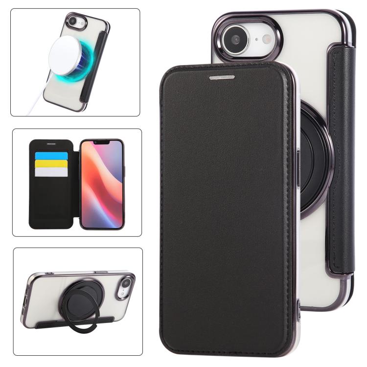 Ultra-thin Rotation Holder Magnetic Plating Vegan Leather Phone Case, For iPhone 17e / 16e, For iPhone 17 Pro Max, For iPhone 17 Pro, For iPhone 17, For iPhone Air, For iPhone 16 Pro Max