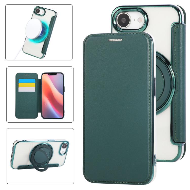 Ultra-thin Rotation Holder Magnetic Plating Vegan Leather Phone Case, For iPhone 17e / 16e, For iPhone 17 Pro Max, For iPhone 17 Pro, For iPhone 17, For iPhone Air, For iPhone 16 Pro Max