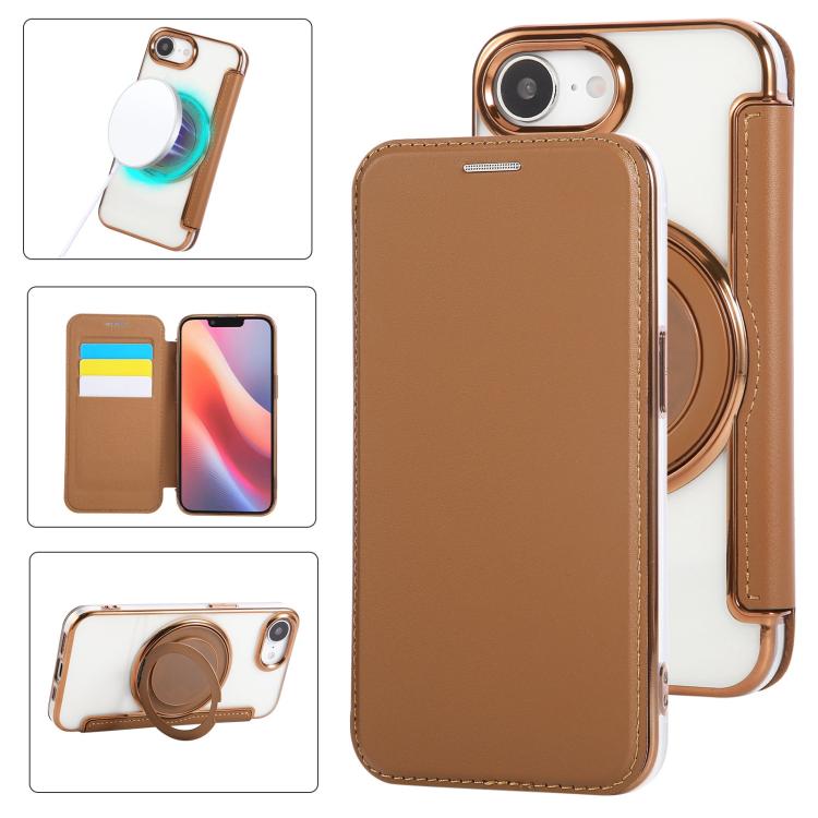 Ultra-thin Rotation Holder Magnetic Plating Vegan Leather Phone Case, For iPhone 17e / 16e, For iPhone 17 Pro Max, For iPhone 17 Pro, For iPhone 17, For iPhone Air, For iPhone 16 Pro Max