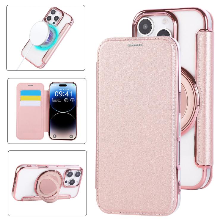 Ultra-thin Rotation Holder Magnetic Plating Vegan Leather Phone Case, For iPhone 17e / 16e, For iPhone 17 Pro Max, For iPhone 17 Pro, For iPhone 17, For iPhone Air, For iPhone 16 Pro Max