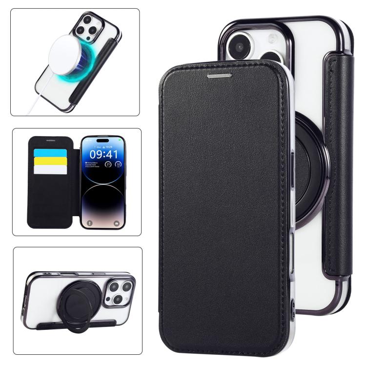 Ultra-thin Rotation Holder Magnetic Plating Vegan Leather Phone Case, For iPhone 17e / 16e, For iPhone 17 Pro Max, For iPhone 17 Pro, For iPhone 17, For iPhone Air, For iPhone 16 Pro Max