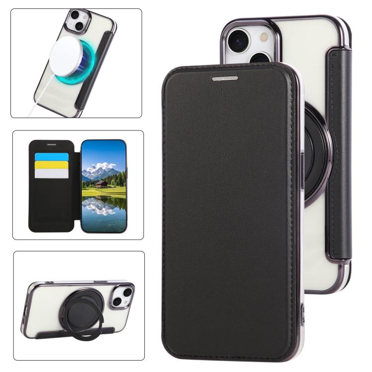 Ultra-thin Rotation Holder Magnetic Plating Vegan Leather Phone Case, For iPhone 16 Pro, For iPhone 16 Plus, For iPhone 16, For iPhone 15 Pro Max, For iPhone 15 Pro, For iPhone 15 Plus / 14 Plus