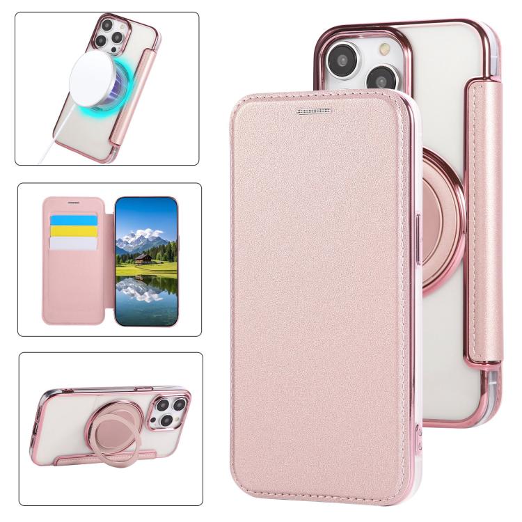 Ultra-thin Rotation Holder Magnetic Plating Vegan Leather Phone Case, For iPhone 15, For iPhone 14 / 13, For iPhone 14 Pro, For iPhone 14 Pro Max, For iPhone 13 Pro Max, For iPhone 13 Pro