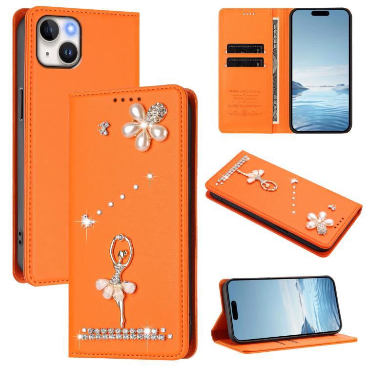Ballet Girl Diamond Studded RFID Vegan Leather Phone Case, For iPhone 16 Pro, For iPhone 16 Plus, For iPhone 16, For iPhone 15 Pro Max, For iPhone 15 Pro, For iPhone 15 Plus