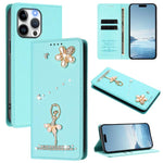 Ballet Girl Diamond Studded RFID Vegan Leather Phone Case, For iPhone 16 Pro, For iPhone 16 Plus, For iPhone 16, For iPhone 15 Pro Max, For iPhone 15 Pro, For iPhone 15 Plus