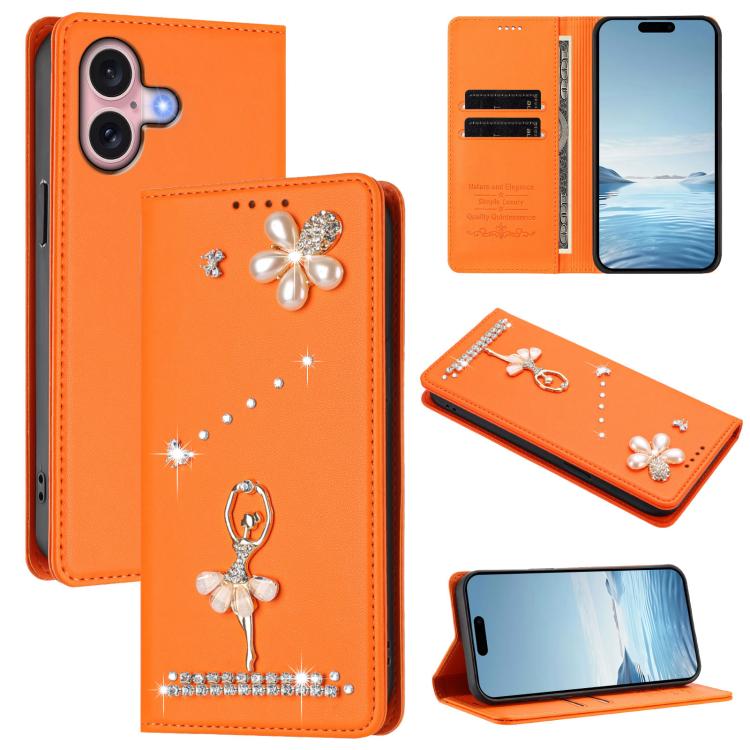Ballet Girl Diamond Studded RFID Vegan Leather Phone Case, For iPhone 16 Pro, For iPhone 16 Plus, For iPhone 16, For iPhone 15 Pro Max, For iPhone 15 Pro, For iPhone 15 Plus