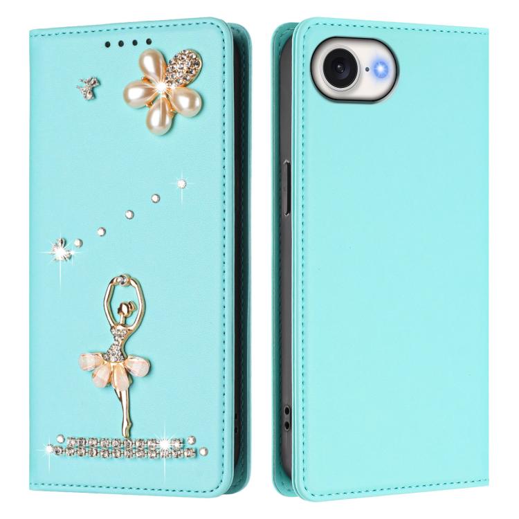 Ballet Girl Diamond Studded RFID Vegan Leather Phone Case, For iPhone 17e / 16e, For iPhone 17 Pro Max, For iPhone 17 Pro, For iPhone 17, For iPhone Air, For iPhone 16 Pro Max