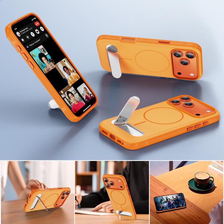 Two-colors Imitation Original Magnetic Phone Case with Holder, For iPhone 18 Pro / 17 Pro, For iPhone 18 Pro Max / 17 Pro Max