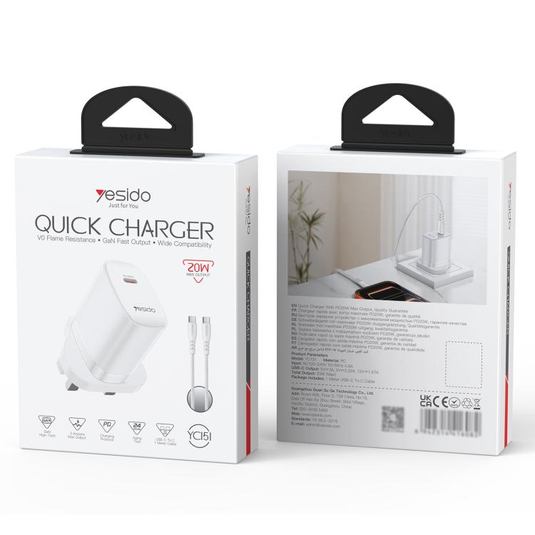 Yesido YC151 PD20W Type-C Charger Set with 1m Type-C to Type-C Data Cable, YC151