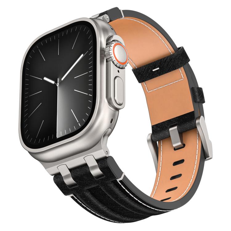 Denim Stitching Vegan Leather Watch Band, For Apple Watch 46mm / 49mm / 45mm / 44mm