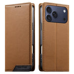 Dierfeng Splicing Strong Magnetic RFID Vegan Leather Phone Case, For iPhone 17e / 16e, For iPhone 17 Pro Max, For iPhone 17 Pro, For iPhone 17, For iPhone Air, For iPhone 16 Pro Max, For iPhone 16 Pro, For iPhone 16 Plus