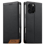 Dierfeng Splicing Strong Magnetic RFID Vegan Leather Phone Case, For iPhone 17e / 16e, For iPhone 17 Pro Max, For iPhone 17 Pro, For iPhone 17, For iPhone Air, For iPhone 16 Pro Max, For iPhone 16 Pro, For iPhone 16 Plus