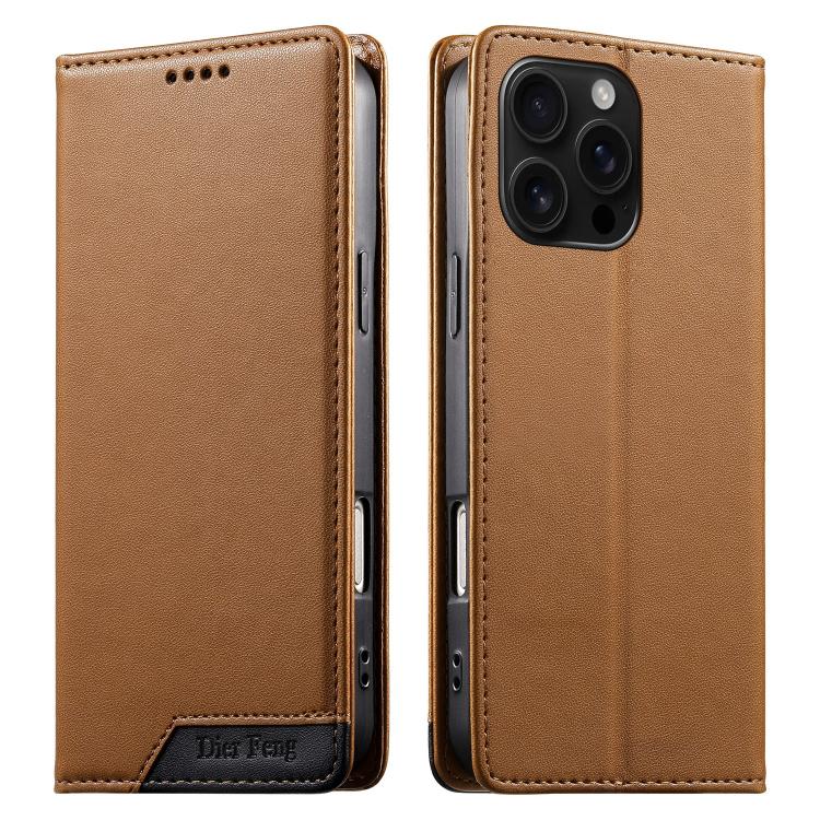 Dierfeng Splicing Strong Magnetic RFID Vegan Leather Phone Case, For iPhone 17e / 16e, For iPhone 17 Pro Max, For iPhone 17 Pro, For iPhone 17, For iPhone Air, For iPhone 16 Pro Max, For iPhone 16 Pro, For iPhone 16 Plus