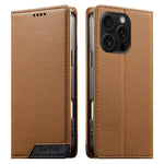 Dierfeng Splicing Strong Magnetic RFID Vegan Leather Phone Case, For iPhone 17e / 16e, For iPhone 17 Pro Max, For iPhone 17 Pro, For iPhone 17, For iPhone Air, For iPhone 16 Pro Max, For iPhone 16 Pro, For iPhone 16 Plus
