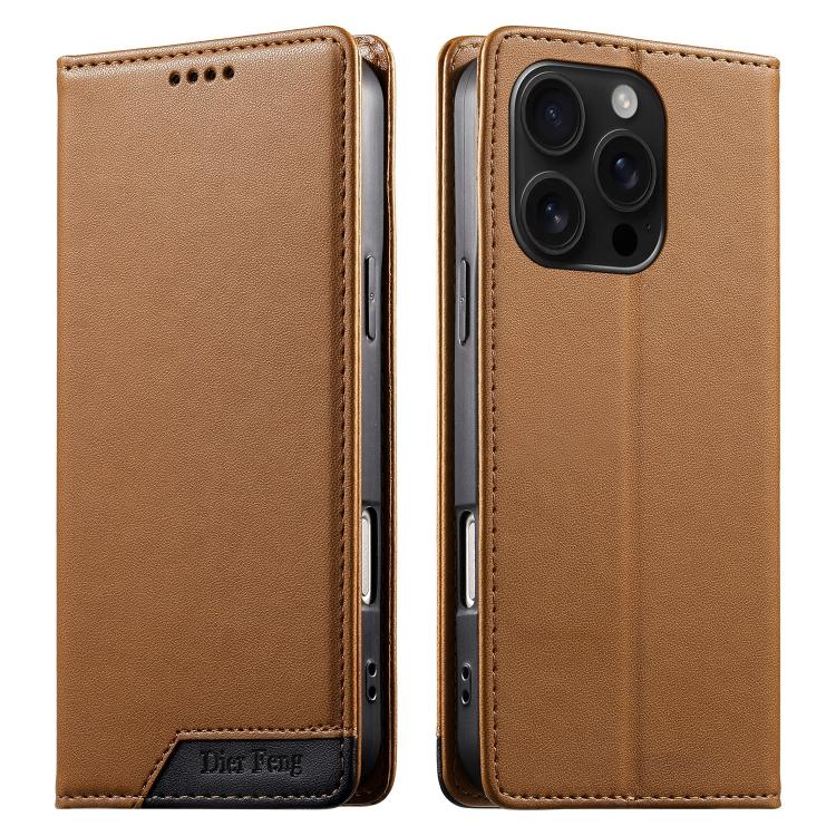 Dierfeng Splicing Strong Magnetic RFID Vegan Leather Phone Case, For iPhone 17e / 16e, For iPhone 17 Pro Max, For iPhone 17 Pro, For iPhone 17, For iPhone Air, For iPhone 16 Pro Max, For iPhone 16 Pro, For iPhone 16 Plus