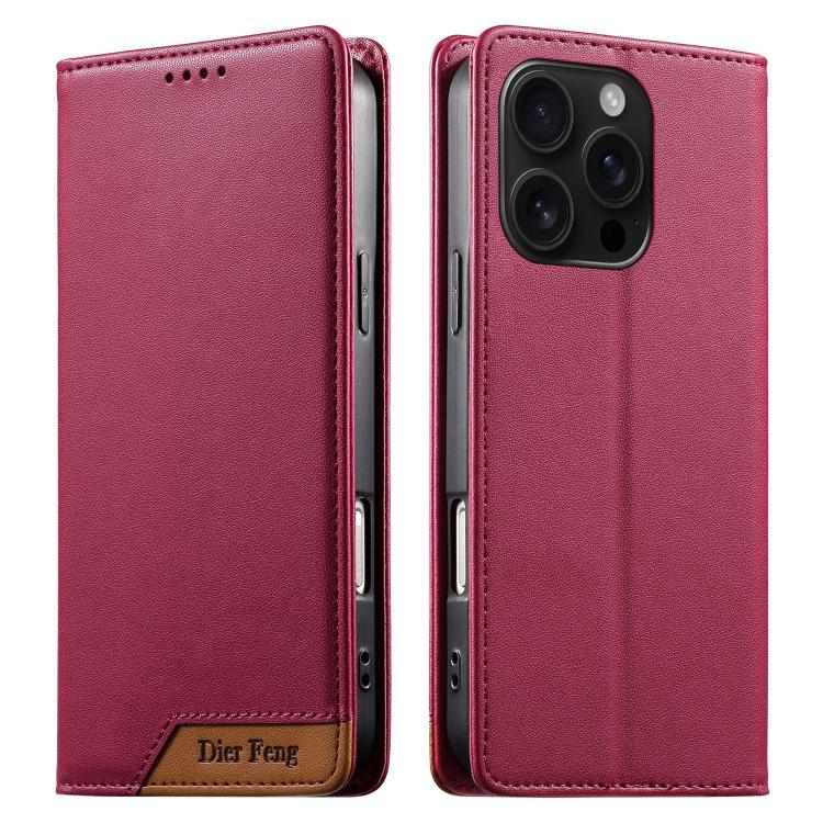 Dierfeng Splicing Strong Magnetic RFID Vegan Leather Phone Case, For iPhone 17e / 16e, For iPhone 17 Pro Max, For iPhone 17 Pro, For iPhone 17, For iPhone Air, For iPhone 16 Pro Max, For iPhone 16 Pro, For iPhone 16 Plus