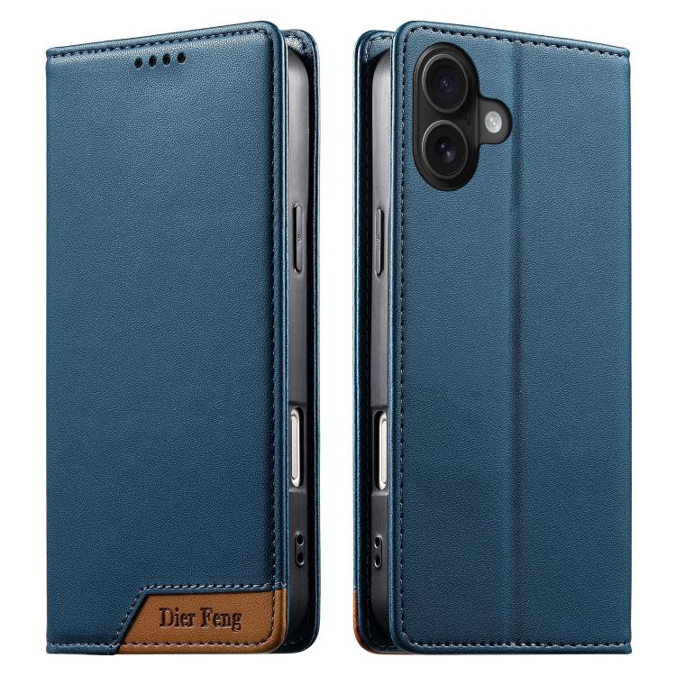 Dierfeng Splicing Strong Magnetic RFID Vegan Leather Phone Case, For iPhone 17e / 16e, For iPhone 17 Pro Max, For iPhone 17 Pro, For iPhone 17, For iPhone Air, For iPhone 16 Pro Max, For iPhone 16 Pro, For iPhone 16 Plus
