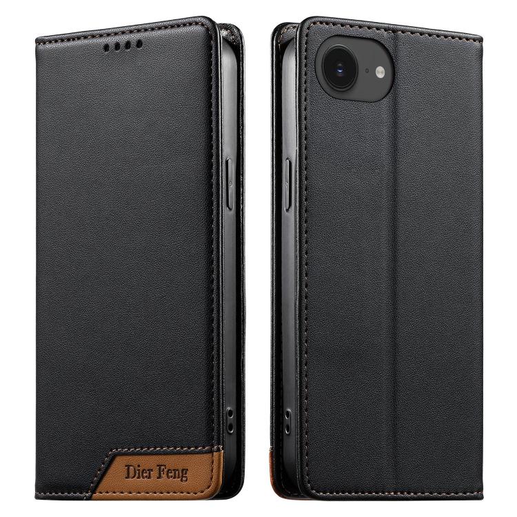Dierfeng Splicing Strong Magnetic RFID Vegan Leather Phone Case, For iPhone 17e / 16e, For iPhone 17 Pro Max, For iPhone 17 Pro, For iPhone 17, For iPhone Air, For iPhone 16 Pro Max, For iPhone 16 Pro, For iPhone 16 Plus