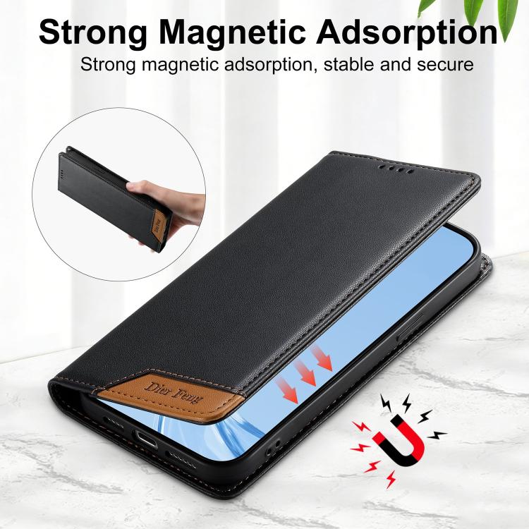 Dierfeng Splicing Strong Magnetic RFID Vegan Leather Phone Case, For iPhone 17e / 16e, For iPhone 17 Pro Max, For iPhone 17 Pro, For iPhone 17, For iPhone Air, For iPhone 16 Pro Max, For iPhone 16 Pro, For iPhone 16 Plus