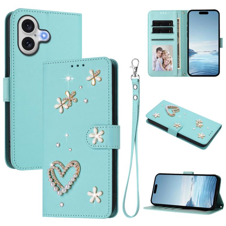 ZS01 Double-Layer Heart Floral Vegan Leather Phone Case with Wrist Strap, For iPhone 17e / 16e, For iPhone 17 Pro Max, For iPhone 17 Pro, For iPhone 17, For iPhone Air, For iPhone 16 Pro Max