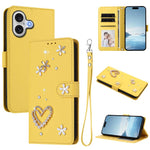 ZS01 Double-Layer Heart Floral Vegan Leather Phone Case with Wrist Strap, For iPhone 17e / 16e, For iPhone 17 Pro Max, For iPhone 17 Pro, For iPhone 17, For iPhone Air, For iPhone 16 Pro Max