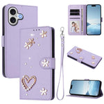 ZS01 Double-Layer Heart Floral Vegan Leather Phone Case with Wrist Strap, For iPhone 17e / 16e, For iPhone 17 Pro Max, For iPhone 17 Pro, For iPhone 17, For iPhone Air, For iPhone 16 Pro Max