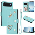 ZS01 Double-Layer Heart Floral Vegan Leather Phone Case with Wrist Strap, For iPhone 17e / 16e, For iPhone 17 Pro Max, For iPhone 17 Pro, For iPhone 17, For iPhone Air, For iPhone 16 Pro Max