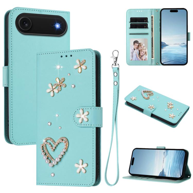ZS01 Double-Layer Heart Floral Vegan Leather Phone Case with Wrist Strap, For iPhone 17e / 16e, For iPhone 17 Pro Max, For iPhone 17 Pro, For iPhone 17, For iPhone Air, For iPhone 16 Pro Max