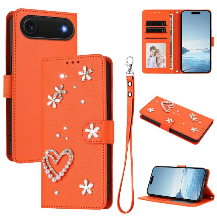 ZS01 Double-Layer Heart Floral Vegan Leather Phone Case with Wrist Strap, For iPhone 17e / 16e, For iPhone 17 Pro Max, For iPhone 17 Pro, For iPhone 17, For iPhone Air, For iPhone 16 Pro Max