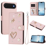 ZS01 Double-Layer Heart Floral Vegan Leather Phone Case with Wrist Strap, For iPhone 17e / 16e, For iPhone 17 Pro Max, For iPhone 17 Pro, For iPhone 17, For iPhone Air, For iPhone 16 Pro Max