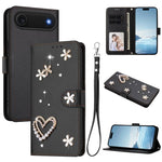 ZS01 Double-Layer Heart Floral Vegan Leather Phone Case with Wrist Strap, For iPhone 17e / 16e, For iPhone 17 Pro Max, For iPhone 17 Pro, For iPhone 17, For iPhone Air, For iPhone 16 Pro Max