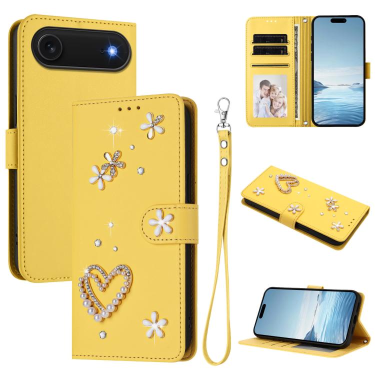 ZS01 Double-Layer Heart Floral Vegan Leather Phone Case with Wrist Strap, For iPhone 17e / 16e, For iPhone 17 Pro Max, For iPhone 17 Pro, For iPhone 17, For iPhone Air, For iPhone 16 Pro Max