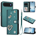ZS01 Double-Layer Heart Floral Vegan Leather Phone Case with Wrist Strap, For iPhone 17e / 16e, For iPhone 17 Pro Max, For iPhone 17 Pro, For iPhone 17, For iPhone Air, For iPhone 16 Pro Max