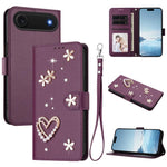 ZS01 Double-Layer Heart Floral Vegan Leather Phone Case with Wrist Strap, For iPhone 17e / 16e, For iPhone 17 Pro Max, For iPhone 17 Pro, For iPhone 17, For iPhone Air, For iPhone 16 Pro Max