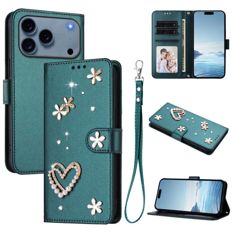ZS01 Double-Layer Heart Floral Vegan Leather Phone Case with Wrist Strap, For iPhone 17e / 16e, For iPhone 17 Pro Max, For iPhone 17 Pro, For iPhone 17, For iPhone Air, For iPhone 16 Pro Max