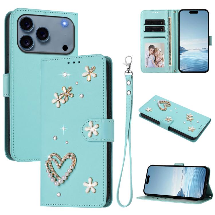 ZS01 Double-Layer Heart Floral Vegan Leather Phone Case with Wrist Strap, For iPhone 17e / 16e, For iPhone 17 Pro Max, For iPhone 17 Pro, For iPhone 17, For iPhone Air, For iPhone 16 Pro Max
