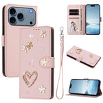 ZS01 Double-Layer Heart Floral Vegan Leather Phone Case with Wrist Strap, For iPhone 17e / 16e, For iPhone 17 Pro Max, For iPhone 17 Pro, For iPhone 17, For iPhone Air, For iPhone 16 Pro Max