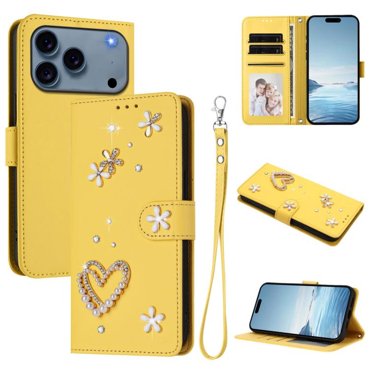 ZS01 Double-Layer Heart Floral Vegan Leather Phone Case with Wrist Strap, For iPhone 17e / 16e, For iPhone 17 Pro Max, For iPhone 17 Pro, For iPhone 17, For iPhone Air, For iPhone 16 Pro Max