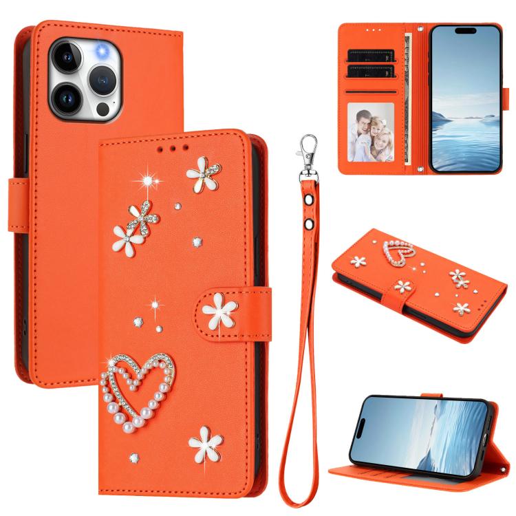 ZS01 Double-Layer Heart Floral Vegan Leather Phone Case with Wrist Strap, For iPhone 17e / 16e, For iPhone 17 Pro Max, For iPhone 17 Pro, For iPhone 17, For iPhone Air, For iPhone 16 Pro Max