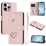 ZS01 Double-Layer Heart Floral Vegan Leather Phone Case with Wrist Strap, For iPhone 17e / 16e, For iPhone 17 Pro Max, For iPhone 17 Pro, For iPhone 17, For iPhone Air, For iPhone 16 Pro Max