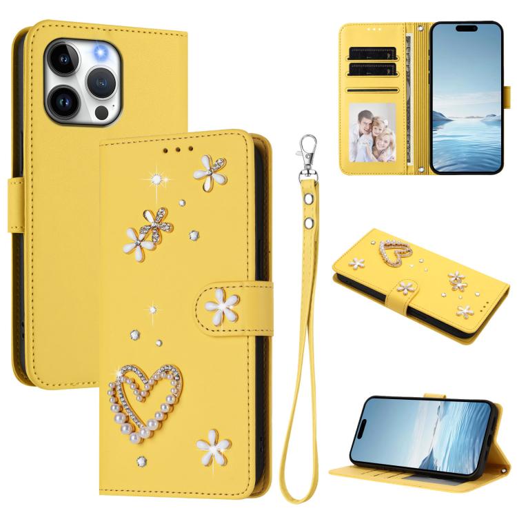 ZS01 Double-Layer Heart Floral Vegan Leather Phone Case with Wrist Strap, For iPhone 17e / 16e, For iPhone 17 Pro Max, For iPhone 17 Pro, For iPhone 17, For iPhone Air, For iPhone 16 Pro Max