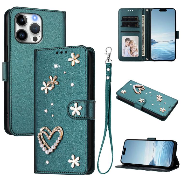 ZS01 Double-Layer Heart Floral Vegan Leather Phone Case with Wrist Strap, For iPhone 17e / 16e, For iPhone 17 Pro Max, For iPhone 17 Pro, For iPhone 17, For iPhone Air, For iPhone 16 Pro Max