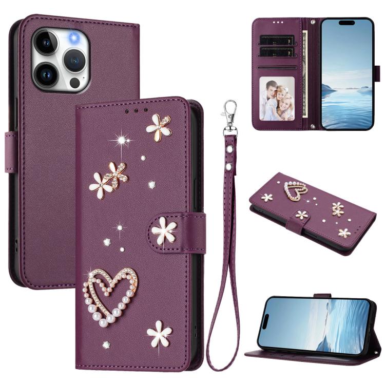 ZS01 Double-Layer Heart Floral Vegan Leather Phone Case with Wrist Strap, For iPhone 17e / 16e, For iPhone 17 Pro Max, For iPhone 17 Pro, For iPhone 17, For iPhone Air, For iPhone 16 Pro Max