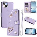 ZS01 Double-Layer Heart Floral Vegan Leather Phone Case with Wrist Strap, For iPhone 15, For iPhone 14 Plus, For iPhone 14 / 13, For iPhone 14 Pro, For iPhone 14 Pro Max, For iPhone 13 Pro Max