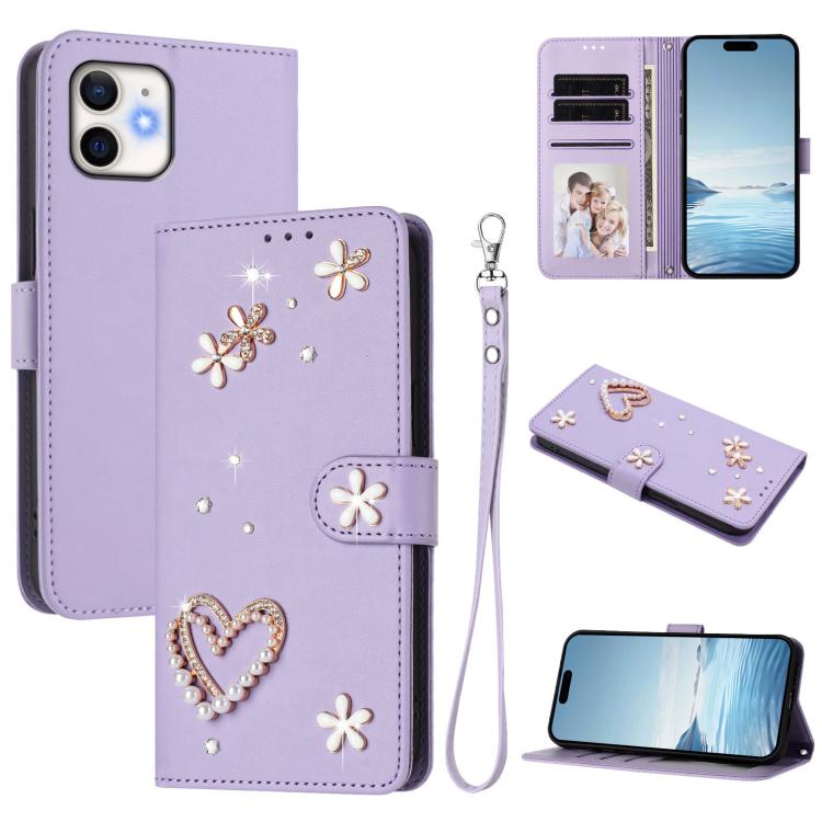 ZS01 Double-Layer Heart Floral Vegan Leather Phone Case with Wrist Strap, For iPhone 13 Pro, For iPhone 12 / 12 Pro, For iPhone 12 Pro Max, For iPhone 11 Pro Max, For iPhone 11, For iPhone 11 Pro
